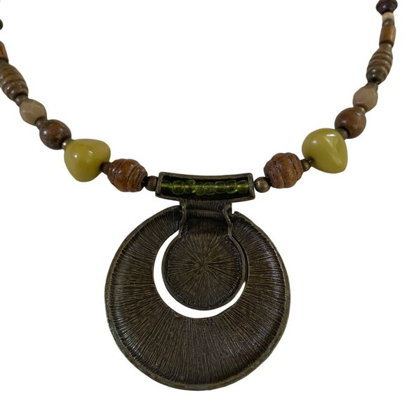 Wood Stone Amulet Choker Necklace Statement Jewelry Tribal Piece u - Picture 7 of 7